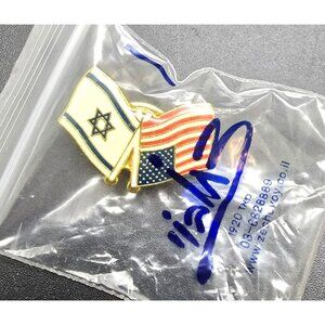 Vintage Israeli & American Flag Lapel Pin With Gold-Tone Finish JJ4203